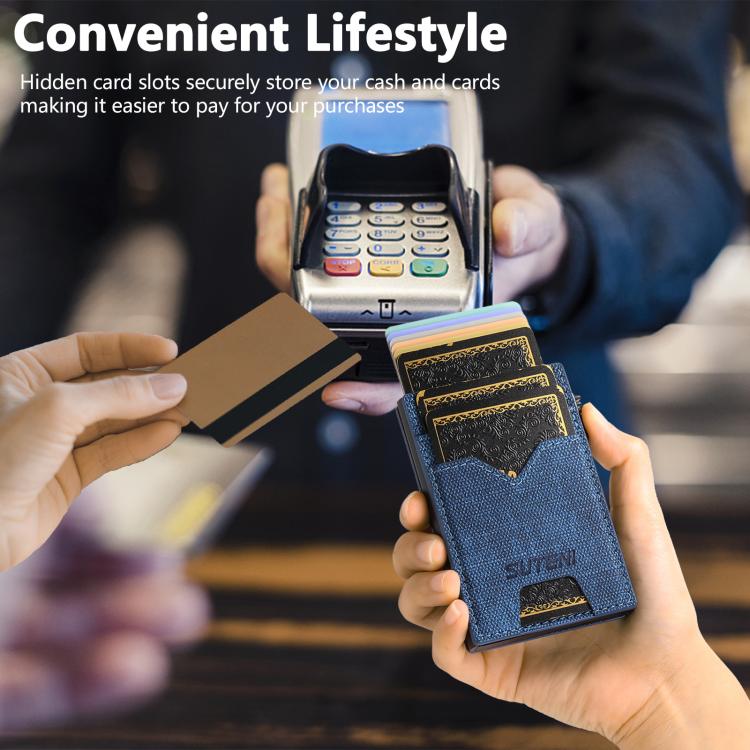 The Suteni denim double - sided card slot button automatically ejects the card box(Blue) - British D'sire