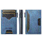 The Suteni denim double - sided card slot button automatically ejects the card box(Blue) - British D'sire