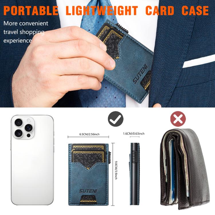 The Suteni denim double - sided card slot button automatically ejects the card box(Blue) - British D'sire