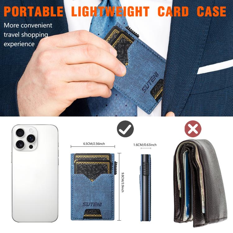 The Suteni denim double - sided card slot button automatically ejects the card box(Blue) - British D'sire