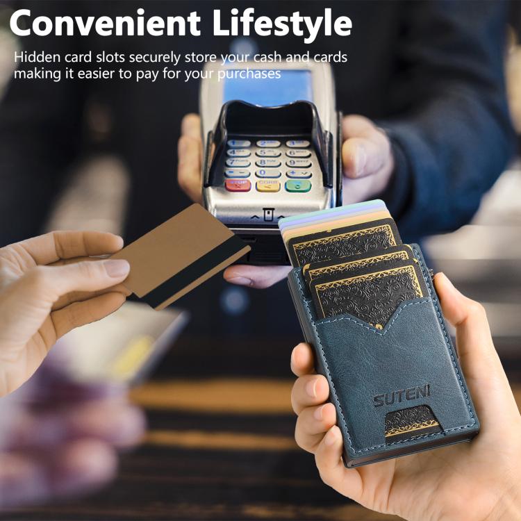 The Suteni denim double - sided card slot button automatically ejects the card box(Blue) - British D'sire