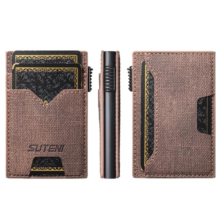 The Suteni denim double - sided card slot button automatically ejects the card box(Brown) - British D'sire Main image