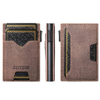 The Suteni denim double - sided card slot button automatically ejects the card box(Brown) - British D'sire