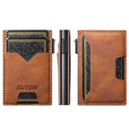 The Suteni denim double - sided card slot button automatically ejects the card box(Brown) - British D'sire