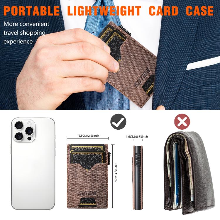 The Suteni denim double - sided card slot button automatically ejects the card box(Brown) - British D'sire