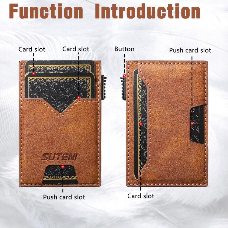 The Suteni denim double-sided card slot button automatically ejects the card box(Brown) Secondary image