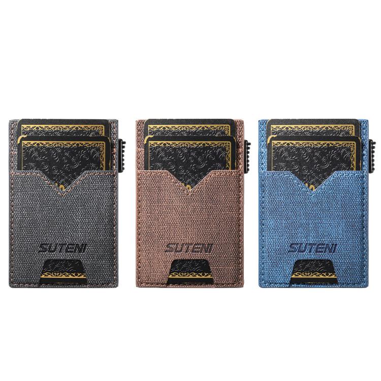 The Suteni denim double - sided card slot button automatically ejects the card box(Brown) - British D'sire