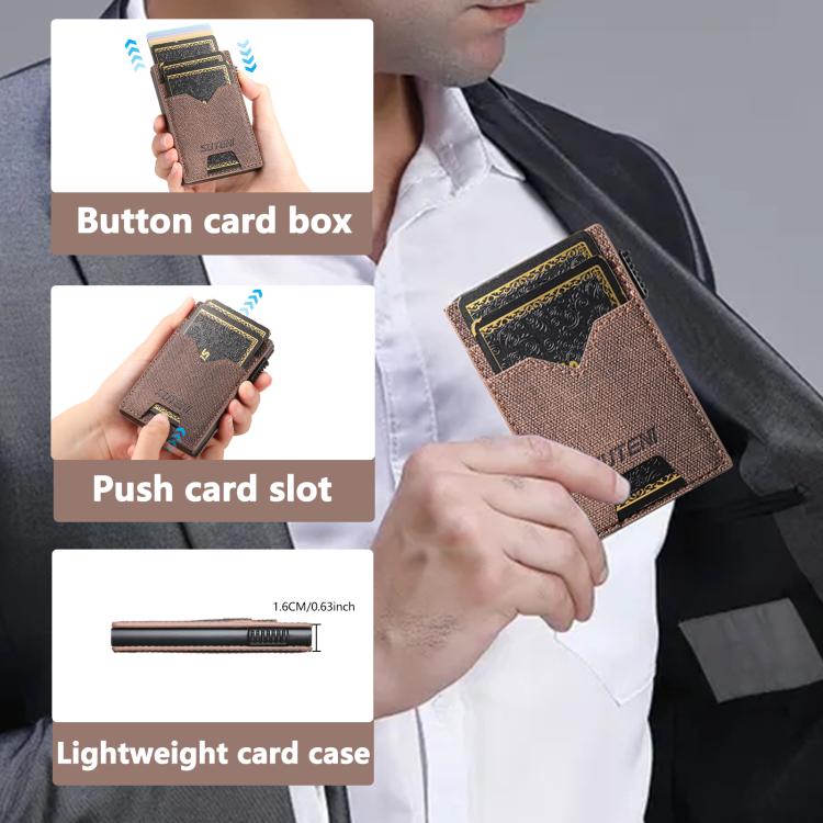 The Suteni denim double - sided card slot button automatically ejects the card box(Brown) - British D'sire