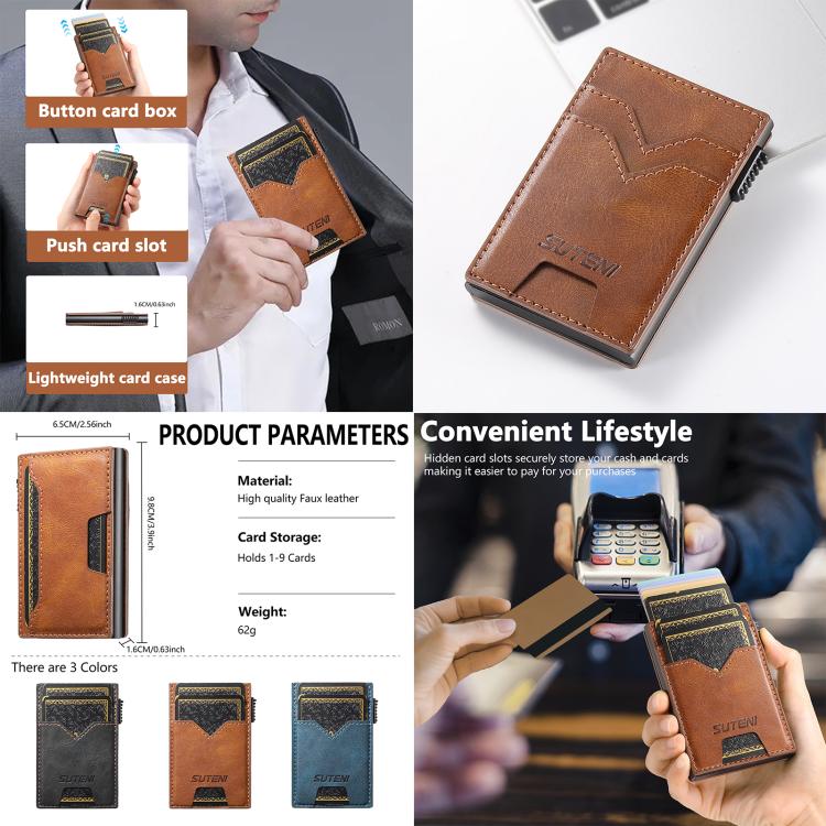 The Suteni denim double - sided card slot button automatically ejects the card box(Brown) - British D'sire