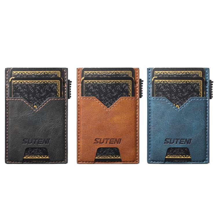 The Suteni denim double - sided card slot button automatically ejects the card box(Brown) - British D'sire
