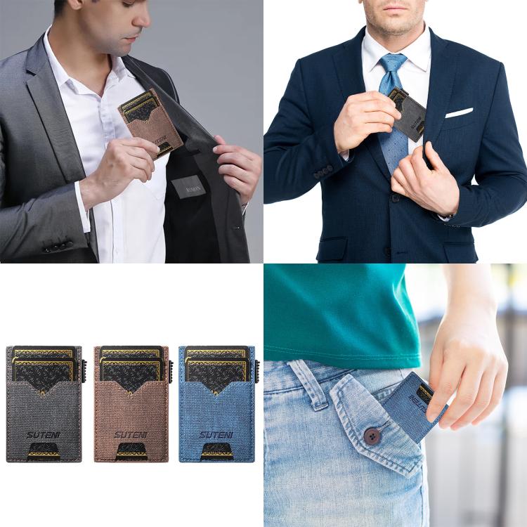 The Suteni denim double - sided card slot button automatically ejects the card box(Brown) - British D'sire