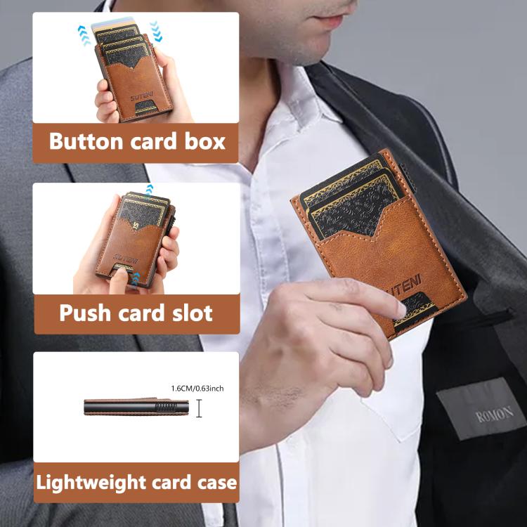 The Suteni denim double - sided card slot button automatically ejects the card box(Brown) - British D'sire