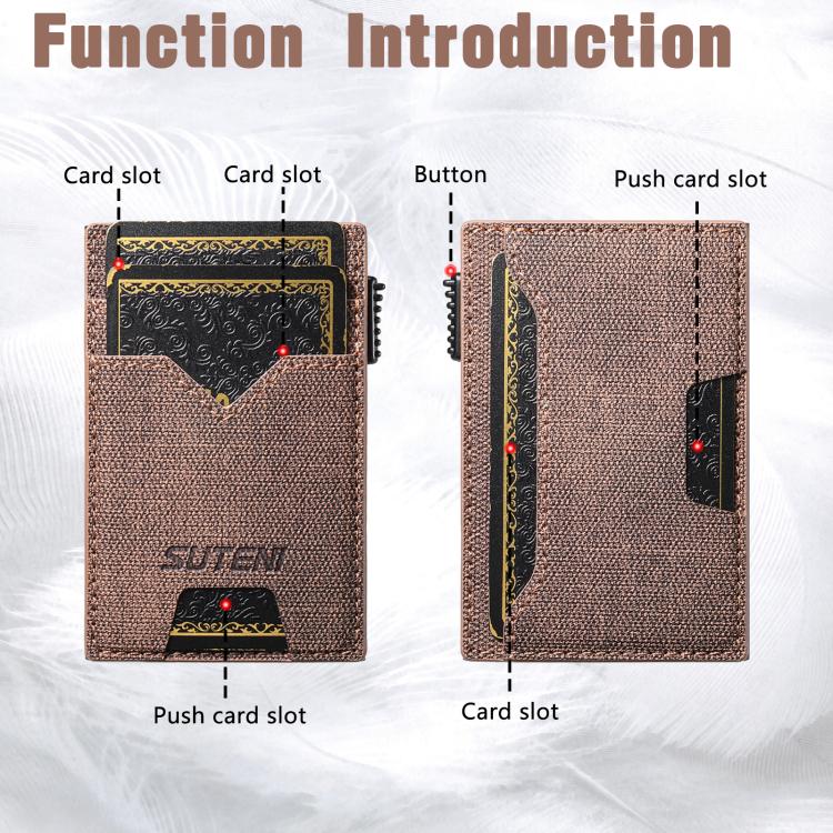 The Suteni denim double-sided card slot button automatically ejects the card box(Brown) Secondary image