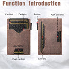 The Suteni denim double - sided card slot button automatically ejects the card box(Brown) - British D'sire