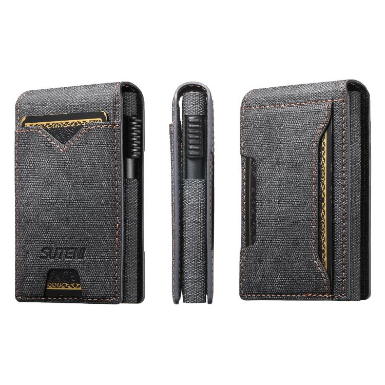 The Suteni denim pattern button automatically pops out the veneered printed card box(Black) - British D'sire Main image