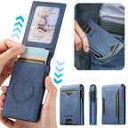 The Suteni denim pattern button automatically pops out the veneered printed card box(Blue) - British D'sire