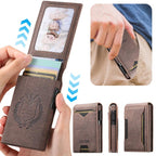 The Suteni denim pattern button automatically pops out the veneered printed card box(Brown) - British D'sire