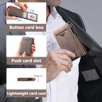The Suteni denim pattern button automatically pops out the veneered printed card box(Brown) - British D'sire