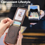 The Suteni denim pattern button automatically pops out the veneered printed card box(Brown) - British D'sire