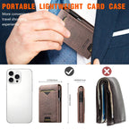 The Suteni denim pattern button automatically pops out the veneered printed card box(Brown) - British D'sire