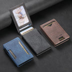 The Suteni denim pattern button automatically pops out the veneered printed card box(Brown) - British D'sire