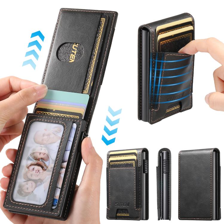The Suteni oil wax pattern button automatically pops out the elastic band card box(Black) Secondary image