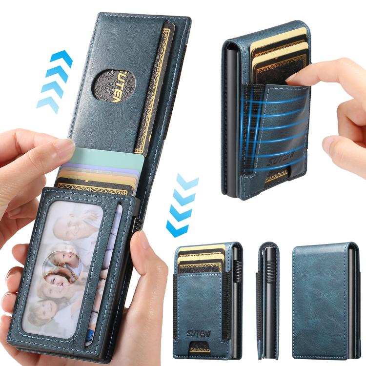 The Suteni oil wax pattern button automatically pops out the elastic band card box(Blue) - British D'sire