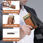 The Suteni oil wax pattern button automatically pops out the elastic band card box(Brown) - British D'sire