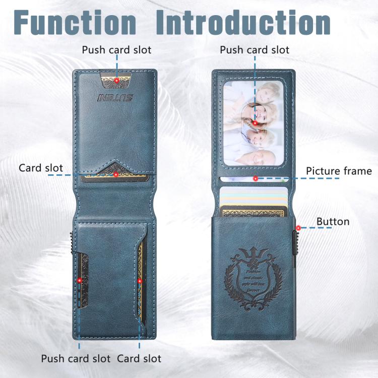 The Suteni oil wax pattern button automatically pops out the veneered printed card box(Blue) Secondary image