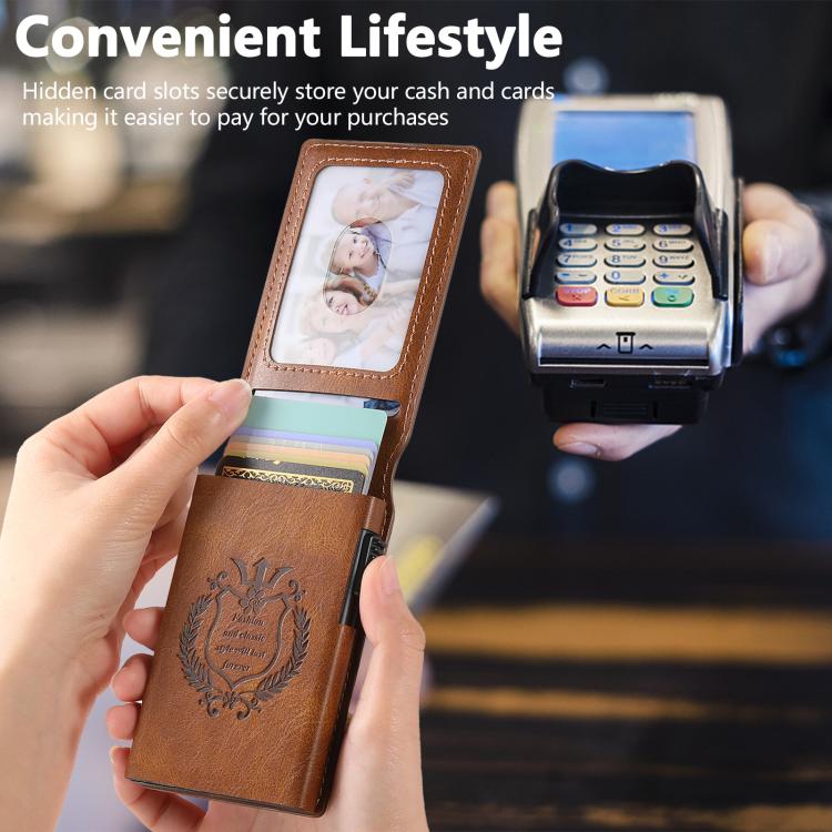 The Suteni oil wax pattern button automatically pops out the veneered printed card box(Brown) - British D'sire