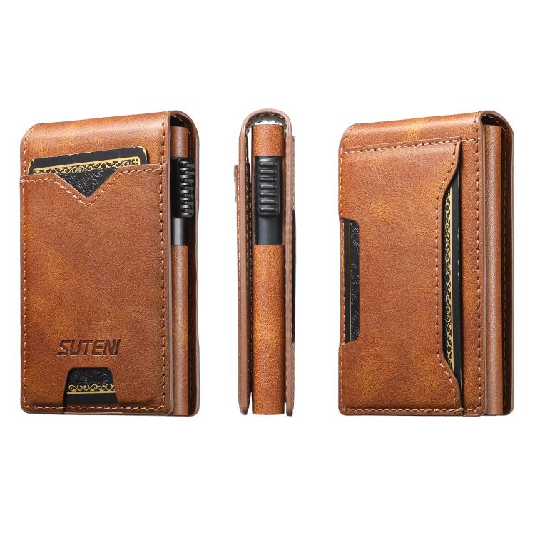 The Suteni oil wax pattern button automatically pops out the veneered printed card box(Brown) - British D'sire