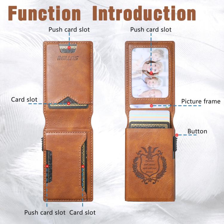The Suteni oil wax pattern button automatically pops out the veneered printed card box(Brown) Secondary image