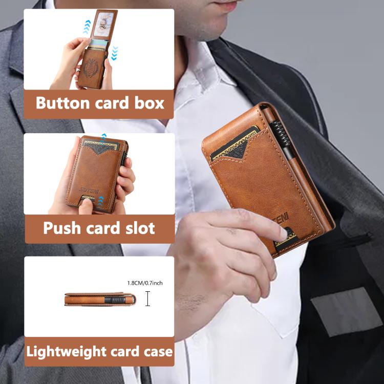 The Suteni oil wax pattern button automatically pops out the veneered printed card box(Brown) - British D'sire