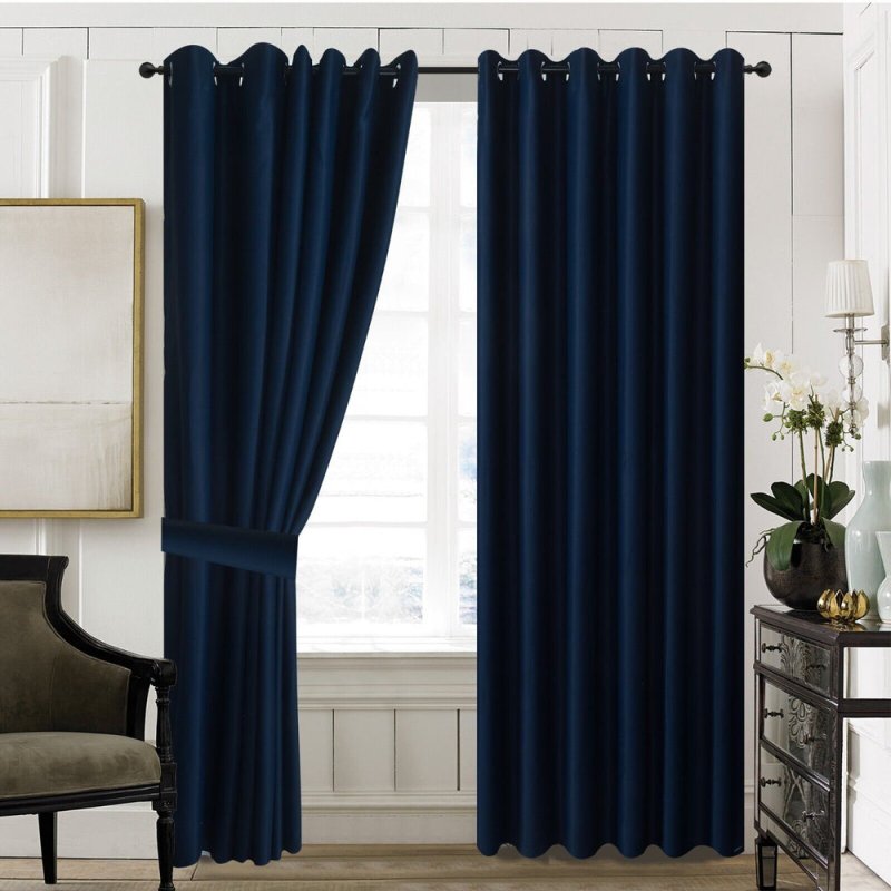 THERMAL BLACKOUT WINDOW CURTAINS EYELET RING TOP WITH TIE BACKS BLOCKS SUNLIGHT - Curtains - British D'sire