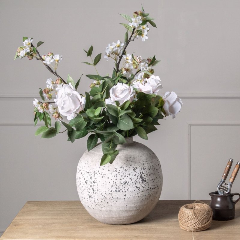 Tiber Stone Ceramic Vase - Antique White Ceramic Decorative Vase - Vases - British D'sire