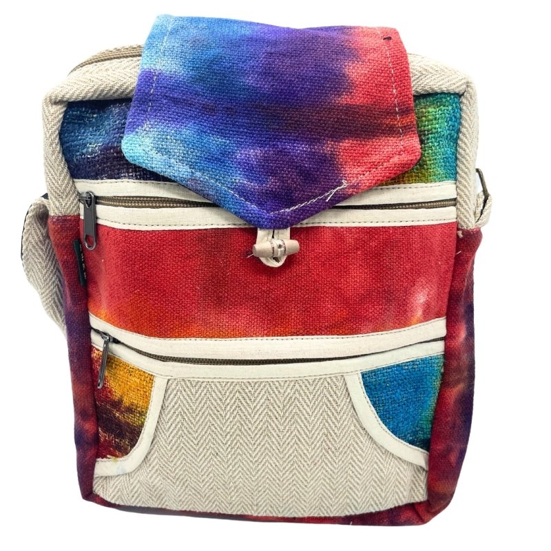 Tiedye Hemp Messegner Bag 2 Zip & Flop - Pure Hemp and Cotton Bags - British D'sire