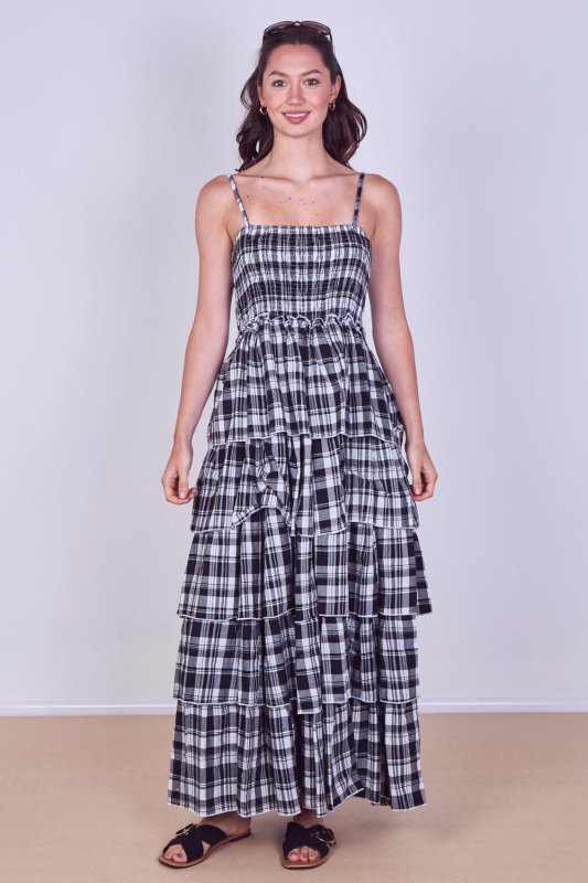 Tiered Check Maxi Dress – Effortless Summer Statement - Dresses - British D'sire