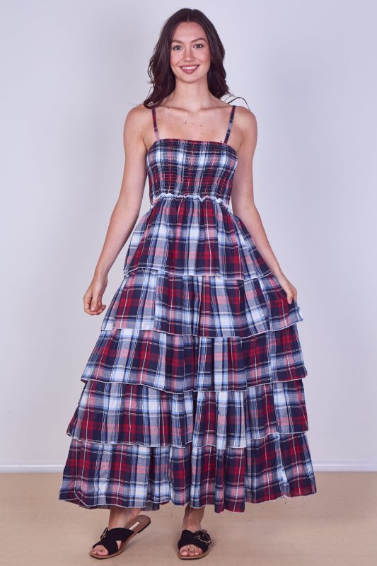 Tiered Check Maxi Dress – Effortless Summer Statement - Dresses - British D'sire