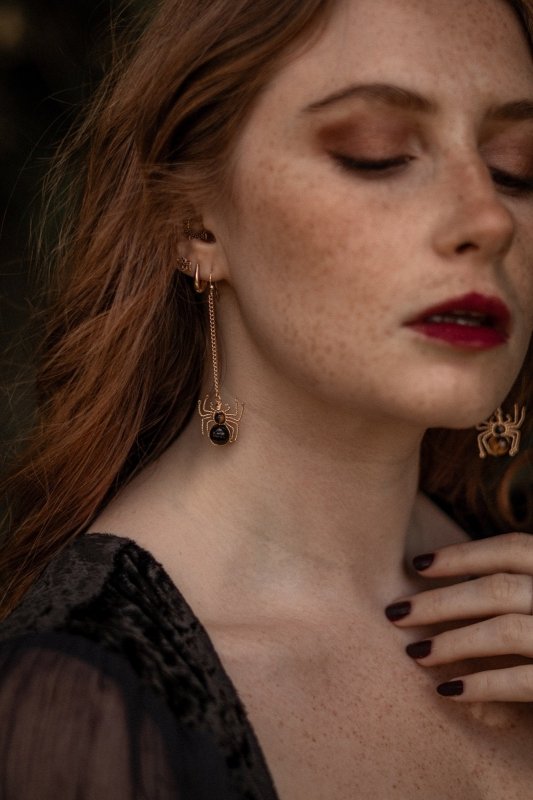 Xander Kostroma - Tiger’s Eye Spider Earrings –14ct Gold-Plated -Limited Edition Halloween Collection- Ideal for those seeking Protection & Clarity Secondary image