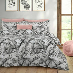 Tropical Leaf Grey Duvet Cover Bedding Set + Pillowcase Luxury Quilt Cover