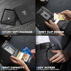 Tomylv Mens Wallets Slim RFID Blocking Carbon Fiber Leather Wallets Mens with up to 13 Credit Card Holder, Strong Money Clip & ID Window Minimalist Bi - Fold Wallets for Men UK with Gift Box - Black - Men's Wallets - British D'sire