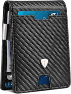 Tomylv Mens Wallets Slim RFID Blocking Carbon Fiber Leather Wallets Mens with up to 13 Credit Card Holder, Strong Money Clip & ID Window Minimalist Bi - Fold Wallets for Men UK with Gift Box - Black - Men's Wallets - British D'sire