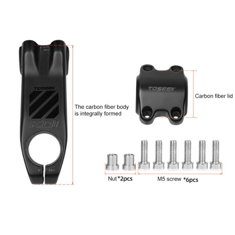 TOSEEK K01 Road Mountain Bike Carbon Fiber Handlebar Riser Faucet, Size:-12 Degree, 90mm(Gloss) - British D'sire
