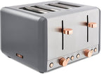 Tower T20051RGG Cavaletto 4 - Slice Toaster with Defrost/Reheat, Stainless Steel, 1800W, Grey and Rose Gold - Toaster - British D'sire