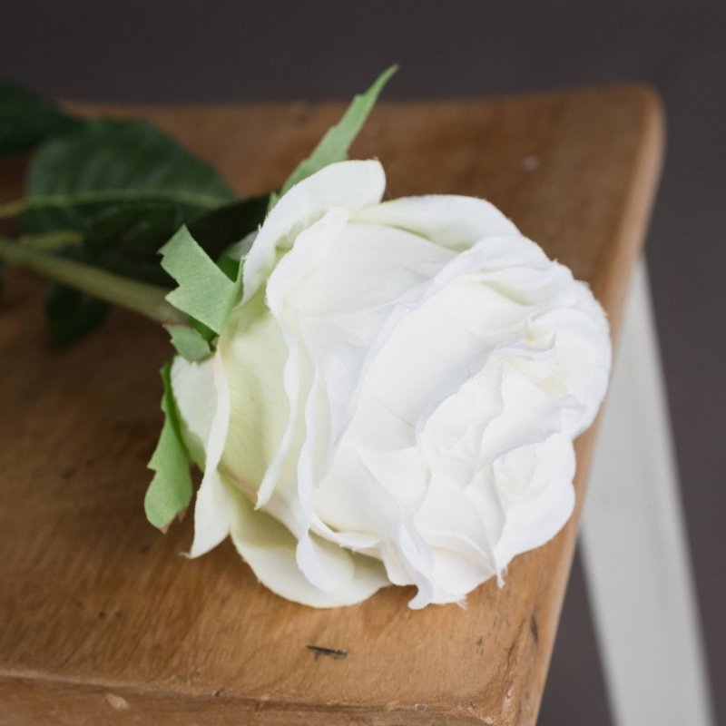 Traditional White Rose Artificial Flower Stem - Artificial Plants & Trees - British D'sire