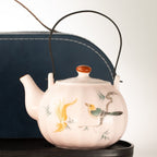 Travel Teapot Set & Four Cups - Pink Vintage Pumpkin Style - Herbal Teapot Set - British D'sire