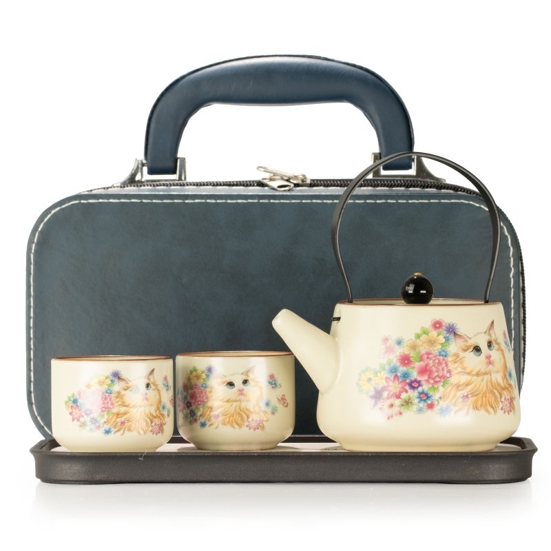 Travel Teapot Set & Two Cups - Cat Lover - Herbal Teapot Set - British D'sire