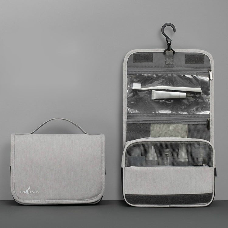 Travelsky Travel Storage Waterproof Pu Cosmetic Bag Multifunctional Folding Large Capacity Toiletry Bag(Stone Gary) - British D'sire