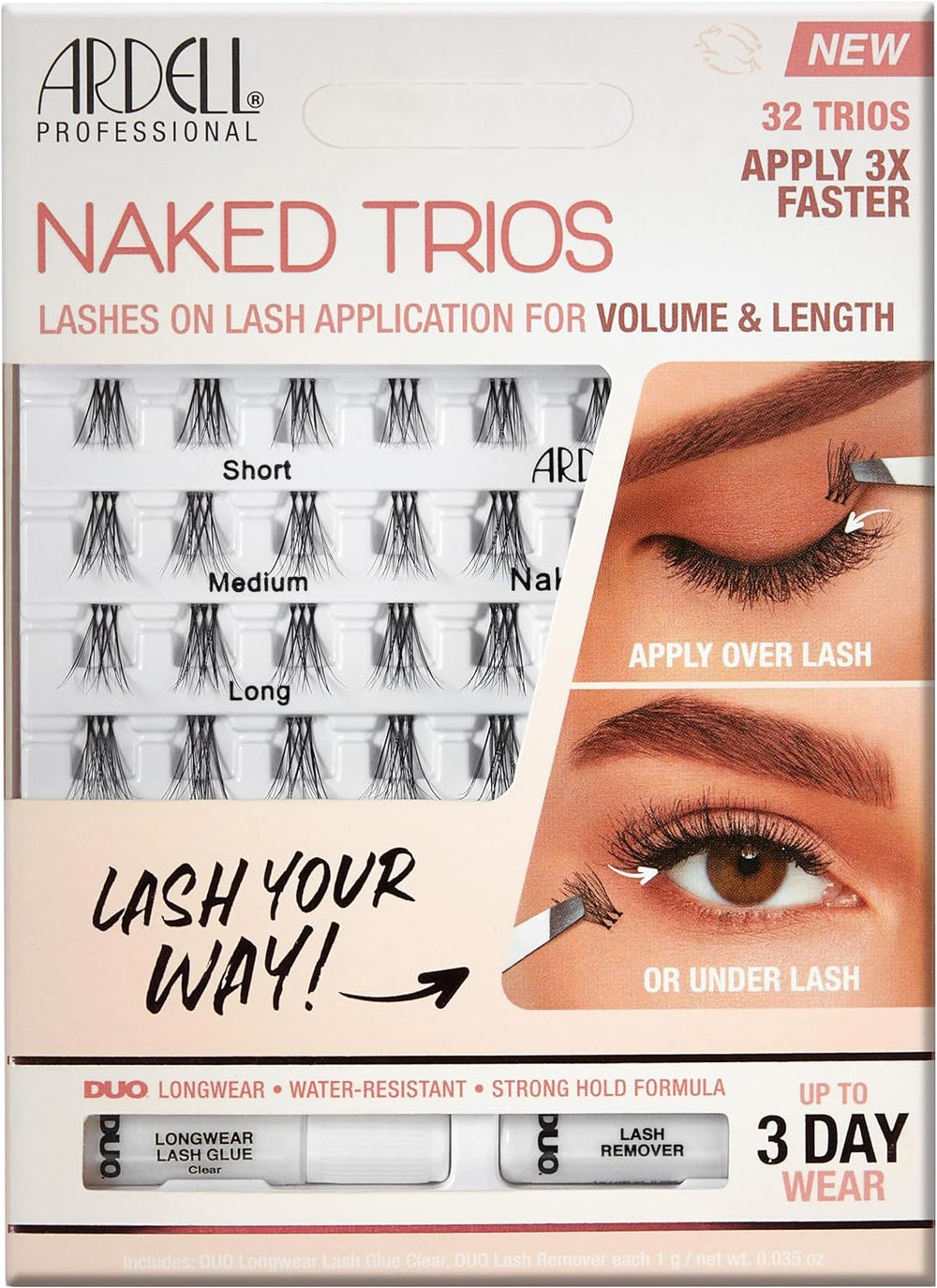 Ardell Naked Lashes Trios Kit Individual False Eyelashes, Duo Adhesive Included, Vegan Friendly, 32 Trios (Pack of 1) Main image