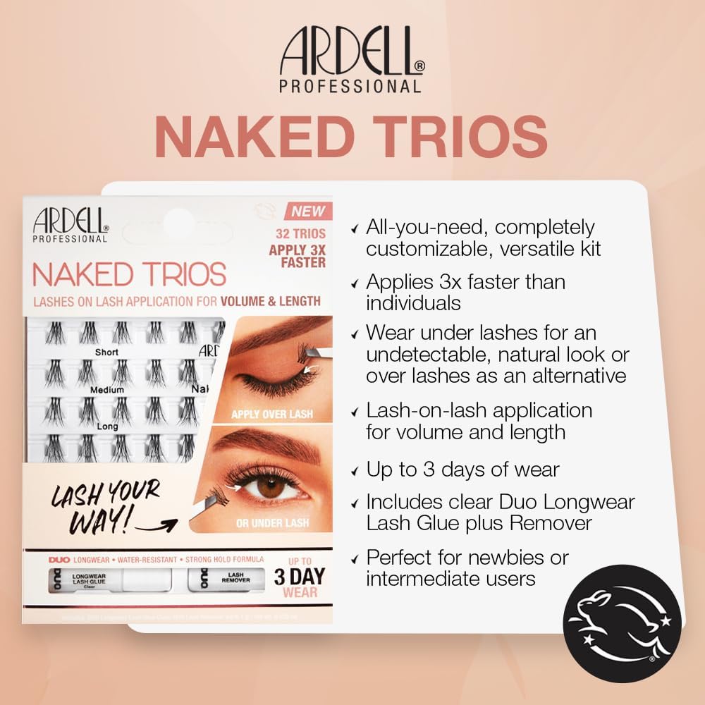Ardell Naked Lashes Trios Kit Individual False Eyelashes, Duo Adhesive Included, Vegan Friendly, 32 Trios (Pack of 1) Secondary image